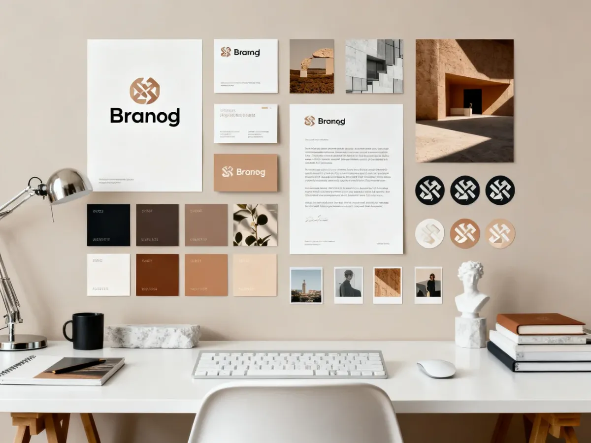 Spójny system identyfikacji wizualnej marki przedstawiony na moodboardzie