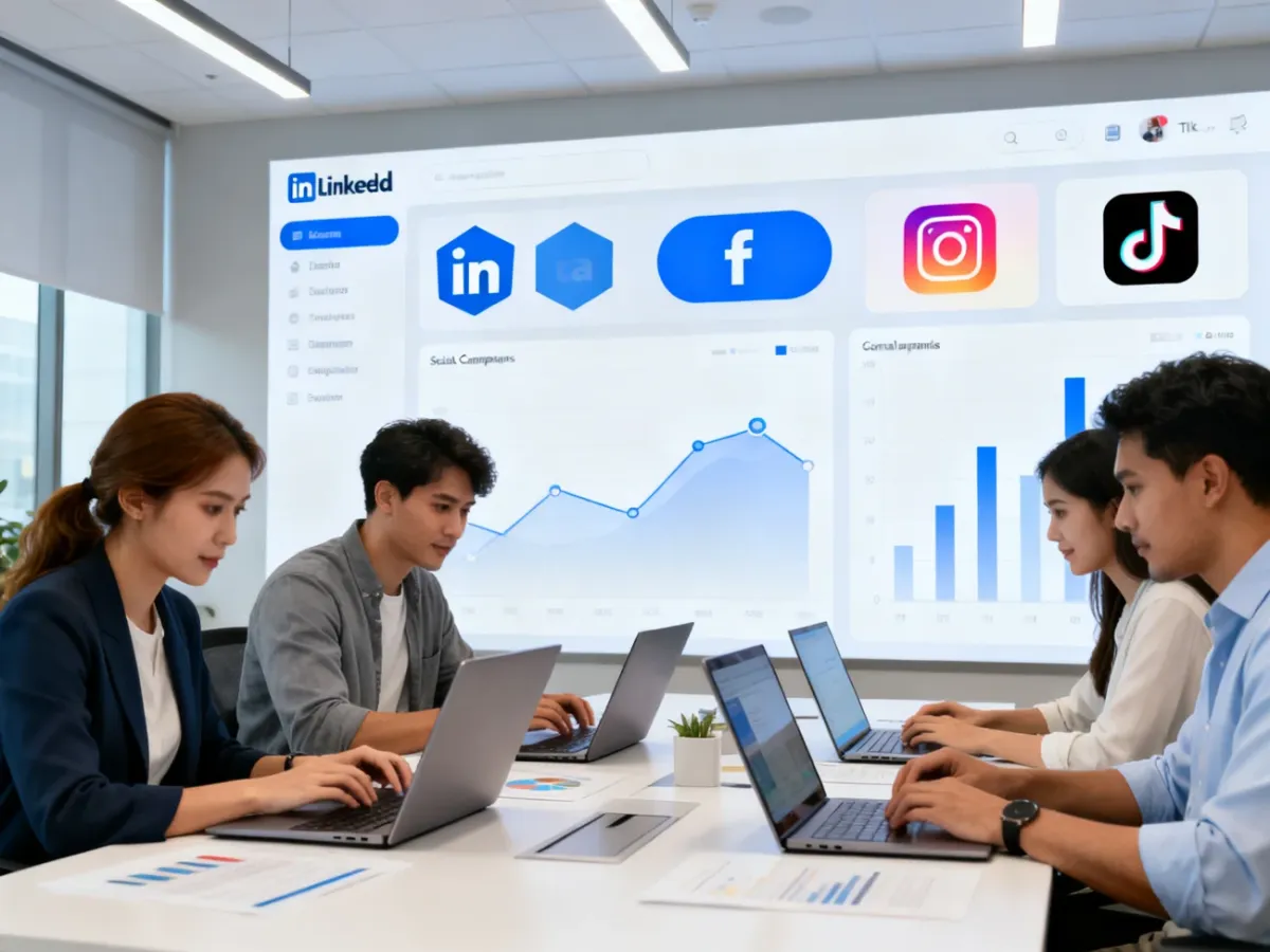 Zespół planujący strategię marketingową w mediach społecznościowych