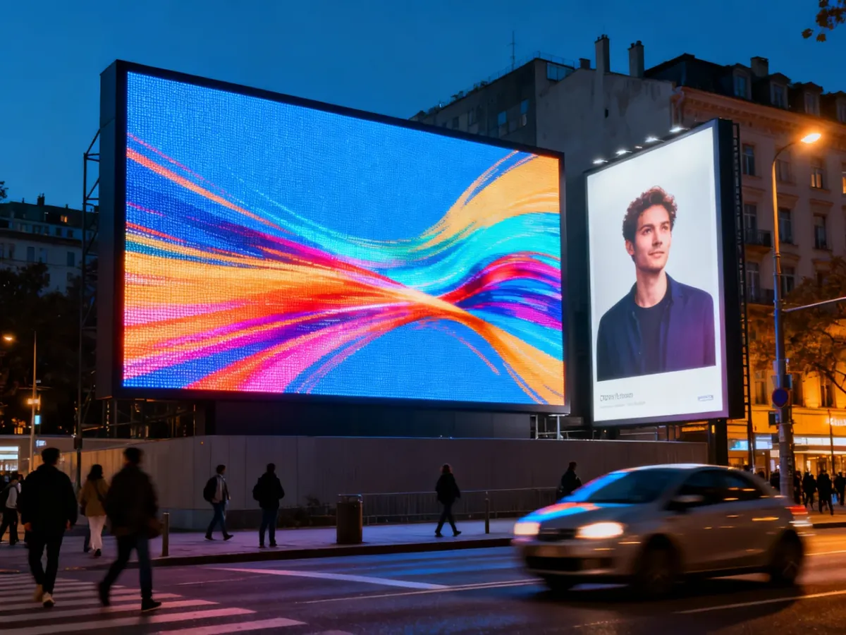 Cyfrowy ekran DOOH i tradycyjny billboard w miejskiej przestrzeni