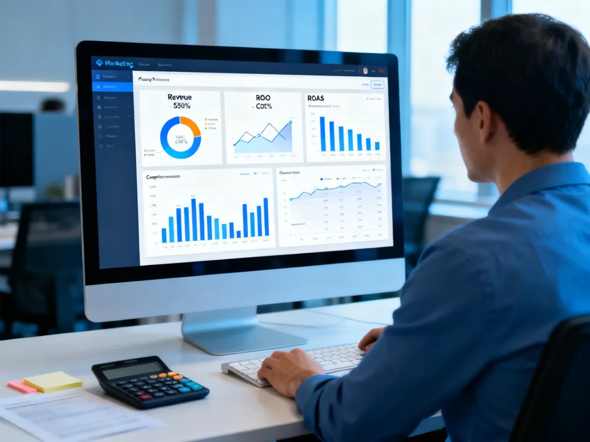 Analityk marketingowy analizujący rentowność kampanii na wykresach