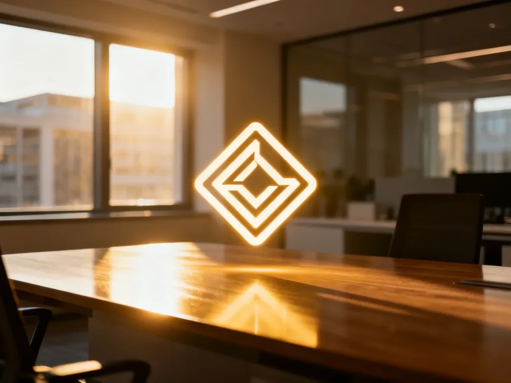 Minimalistyczny, świecący logotyp w nowoczesnym biurze, symbolizujący profesjonalny branding i tożsamość marki.