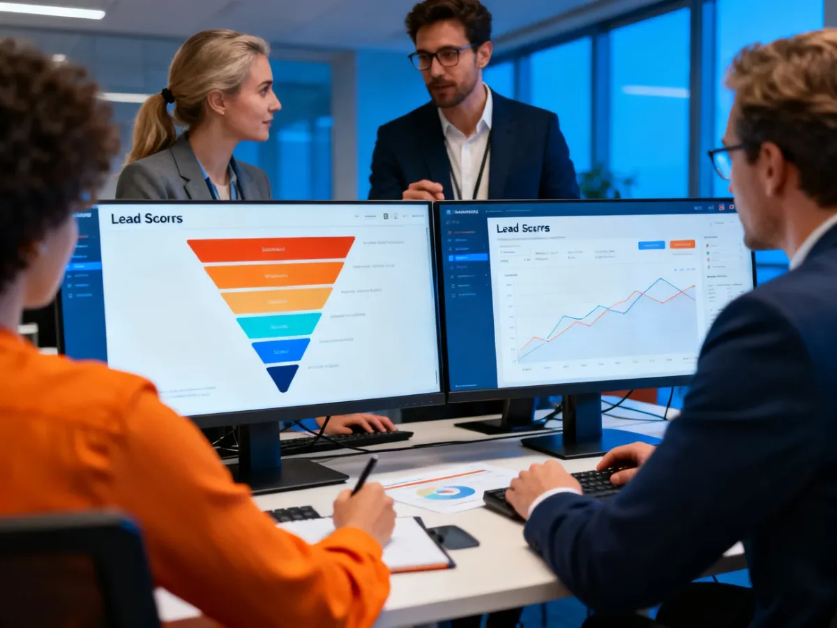 Zespół marketingu i sprzedaży analizujący kwalifikację leadów