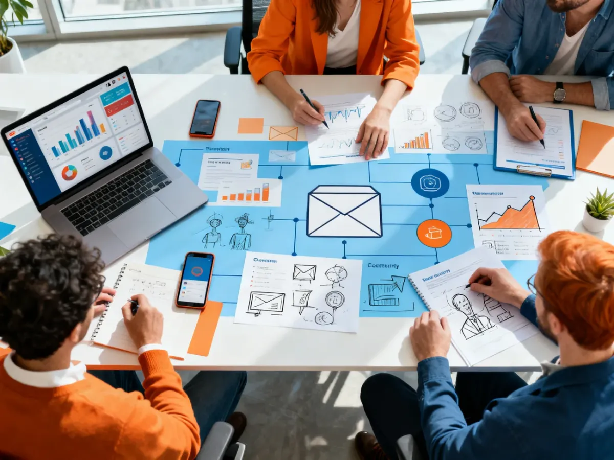 Zespół marketingowy planujący zintegrowaną kampanię komunikacyjną