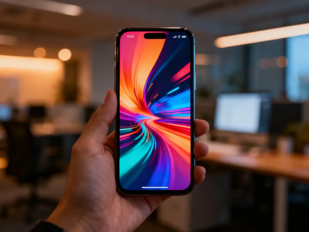 Dłoń trzymająca nowoczesny smartfon z wyświetlonym pionowym wideo, ilustrująca tworzenie reklam w formacie Facebook Reels.