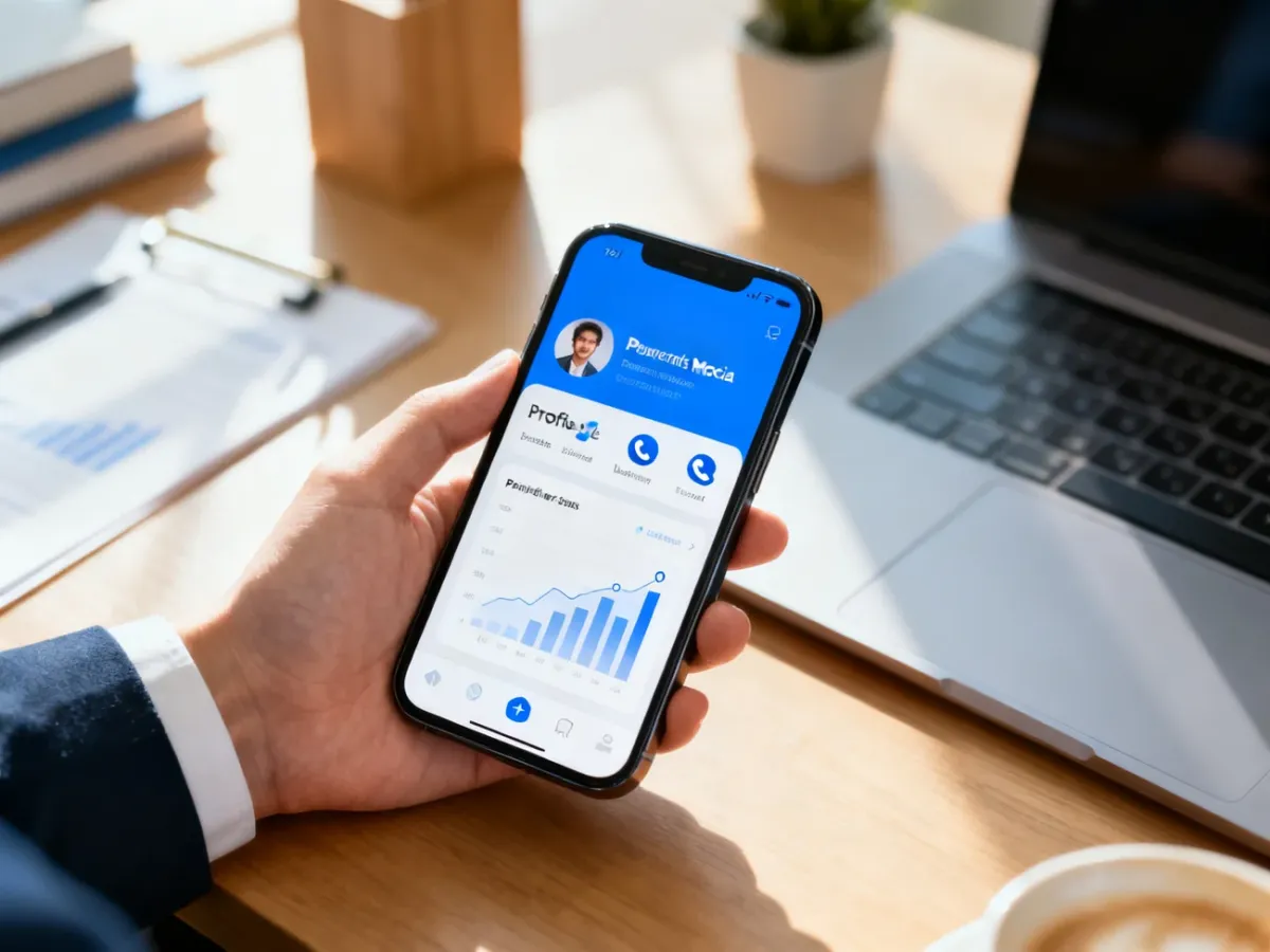 Smartphone displaying a professional social media account setup for a small business