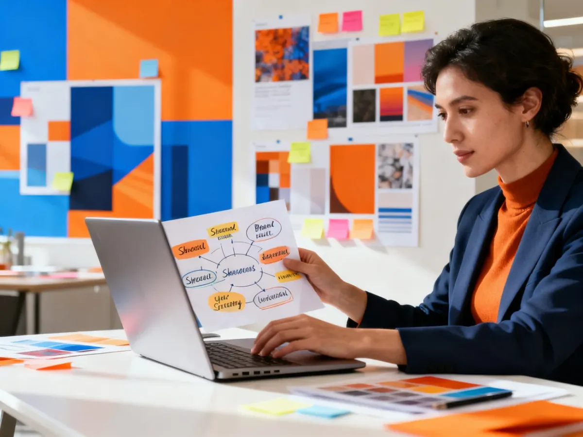 Strateg marketingowy opracowujący hasło reklamowe w nowoczesnym biurze